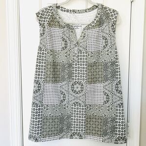 NWT Croft & Barrow Green White Patchwork Lightweight Breezy Flowy Blouse Plus 3X